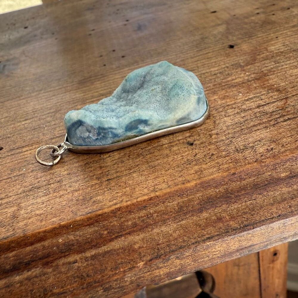 Large Raw Blue Larimar Necklace Pendant - Picture 3 of 10